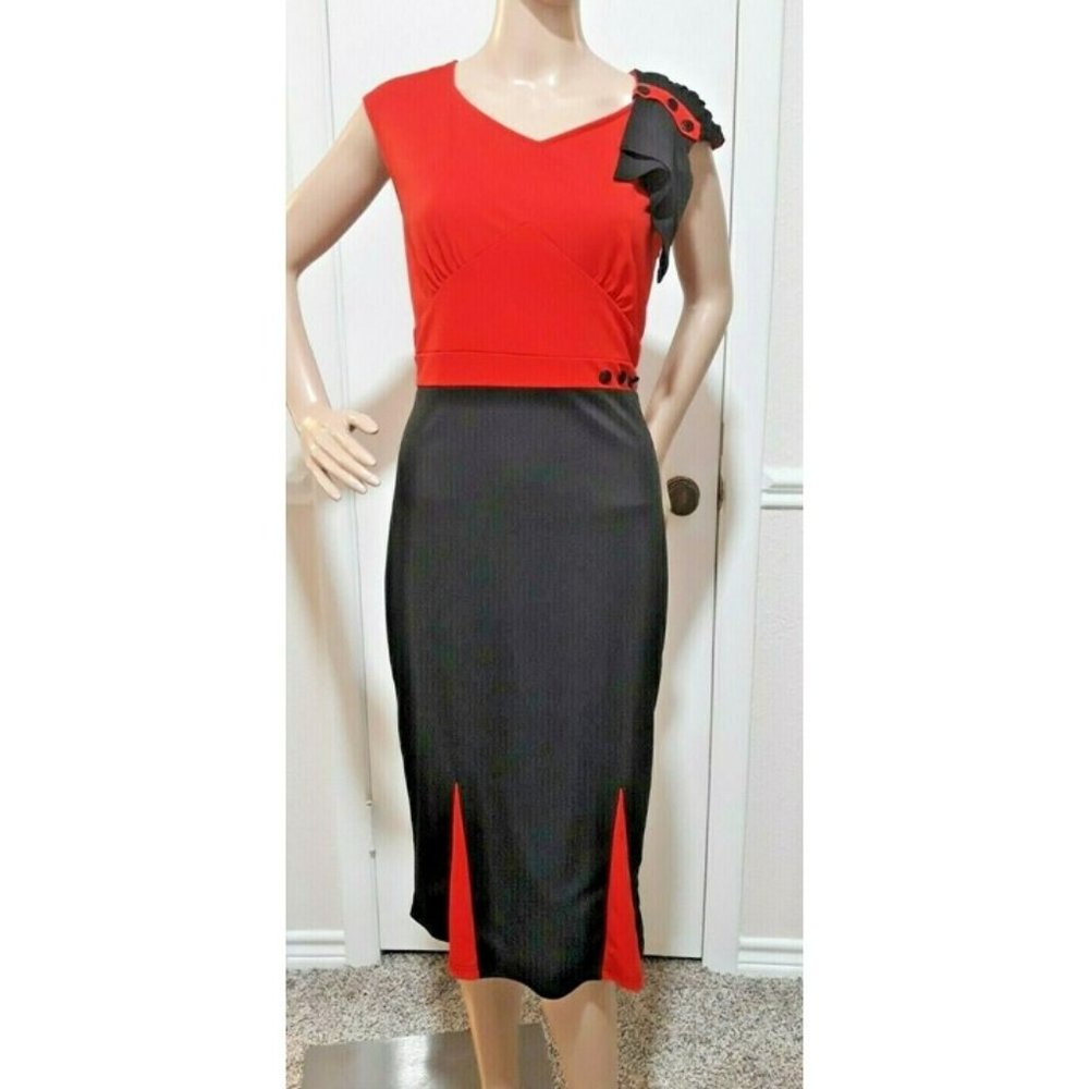 Woman's Size XL Red/Black Dress by Cai Die Nu with Unique Shoulder Details